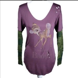 Recycled Karma Distressed Camo Bambi T-shirt NWOT